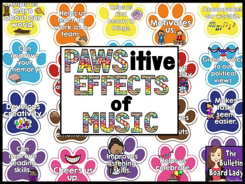Positive Effects of Music Bulletin Board Paw Print Theme